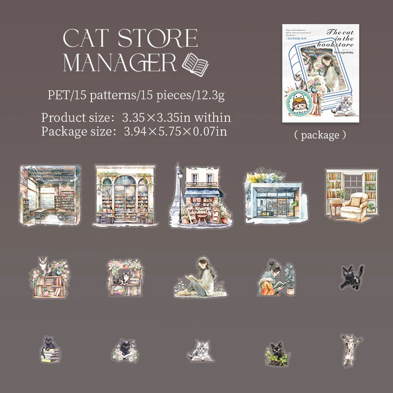 Bookstore Cats Series Double White Ink PET Sticker Pack - Image 10