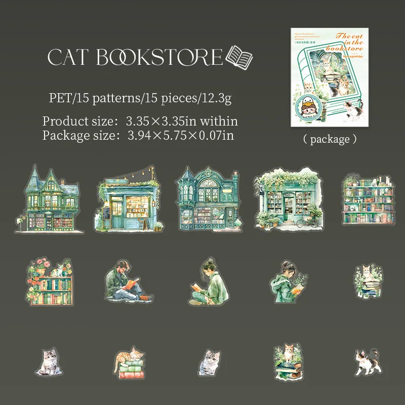 Bookstore Cats Series Double White Ink PET Sticker Pack - Image 11