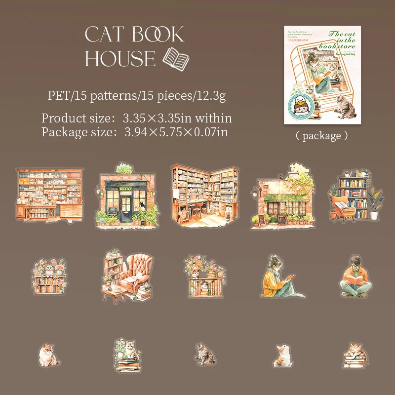 Bookstore Cats Series Double White Ink PET Sticker Pack - Image 12