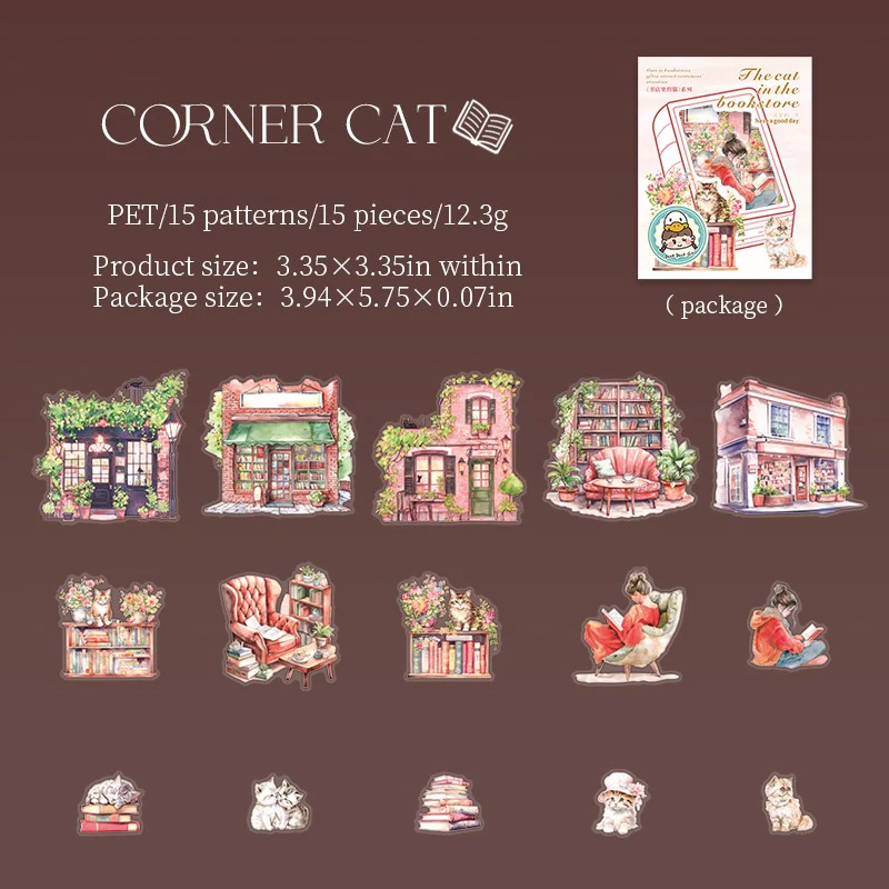 Bookstore Cats Series Double White Ink PET Sticker Pack - Image 13