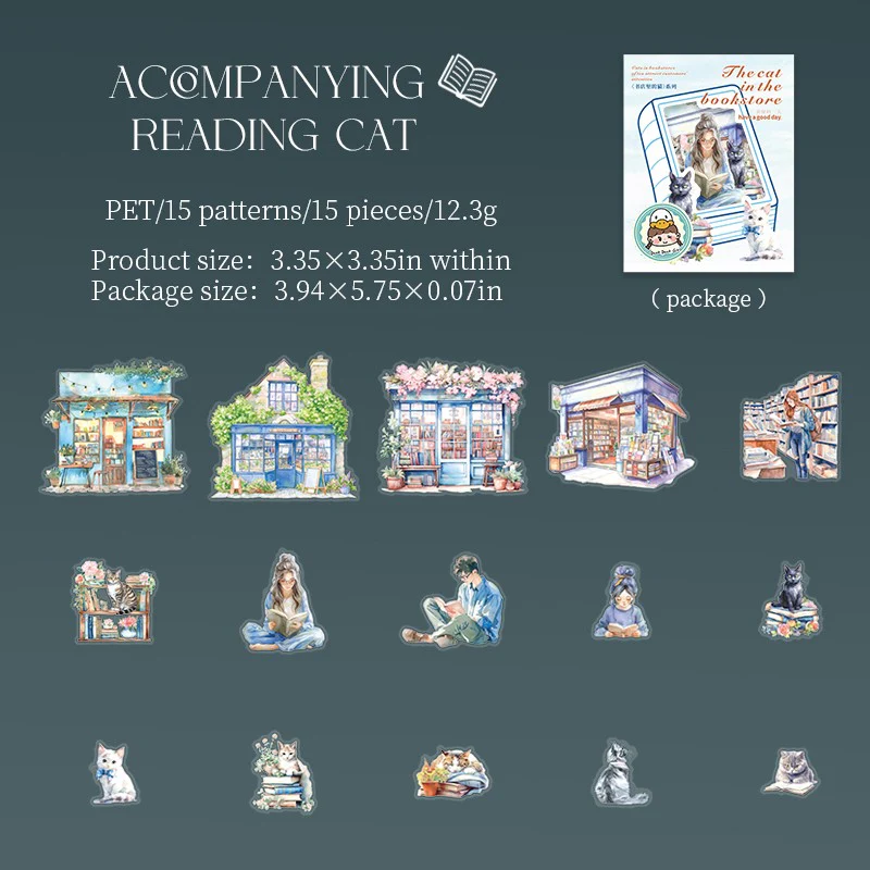 Bookstore Cats Series Double White Ink PET Sticker Pack - Image 9