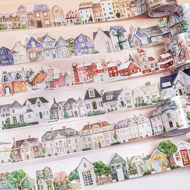 Countryside Cottage Series Gold Foil House Scenery Tape - Image 2
