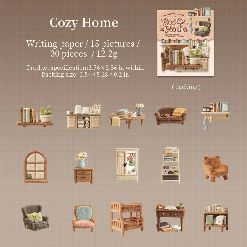 Cute Plush Home Sticker Pack 30PCS - Image 12