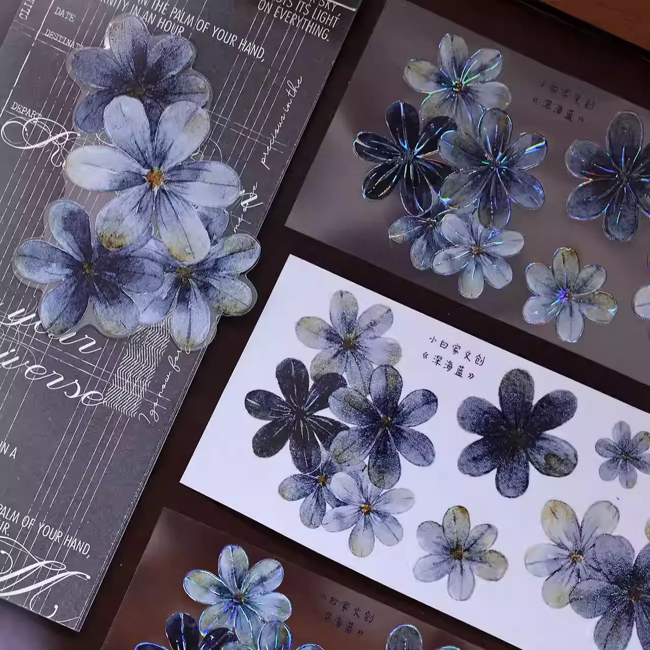 Deep Sea Blue Vintage Blue Black Floral Washi PET Tape