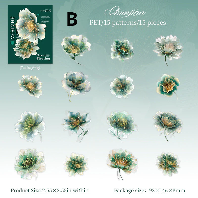 Floating Flower Draw Contours Sticker 15pcs - Image 11