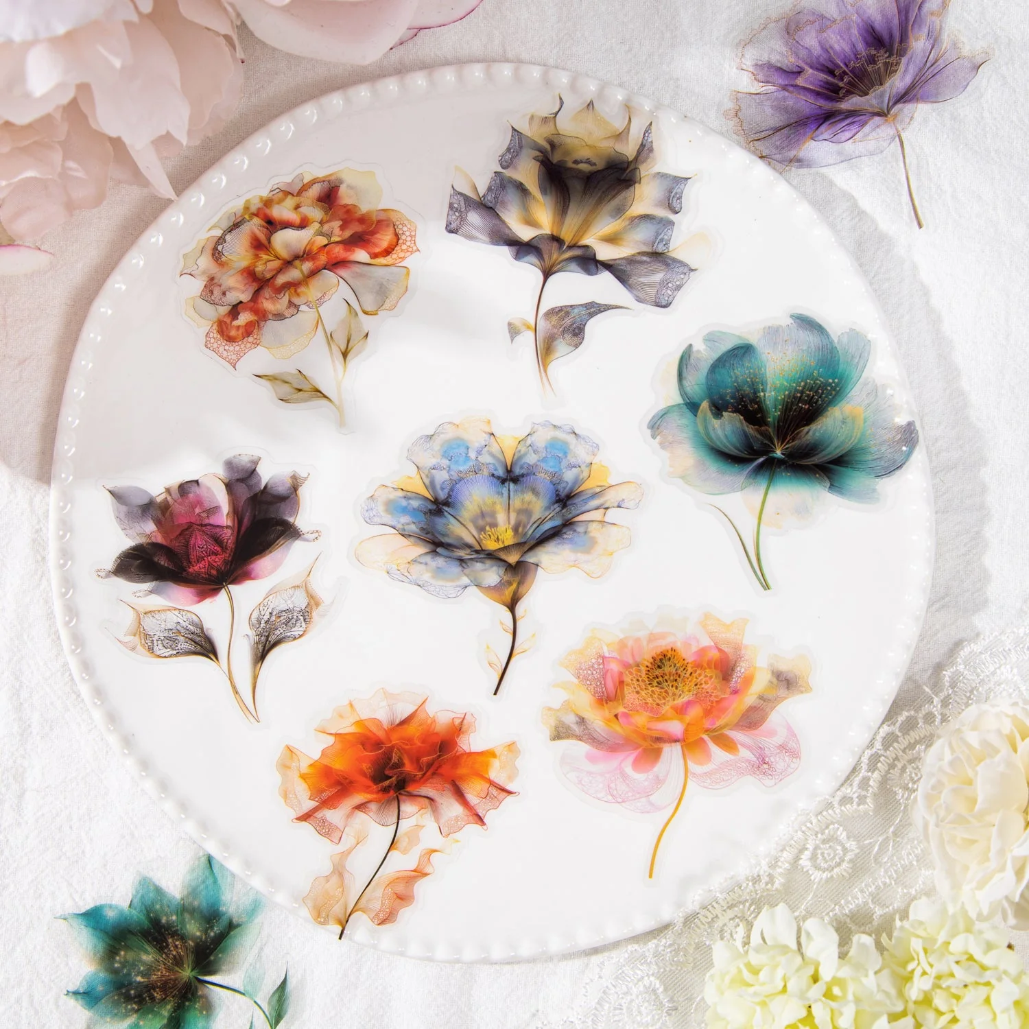 Floating Flower Draw Contours Sticker 15pcs - Image 9