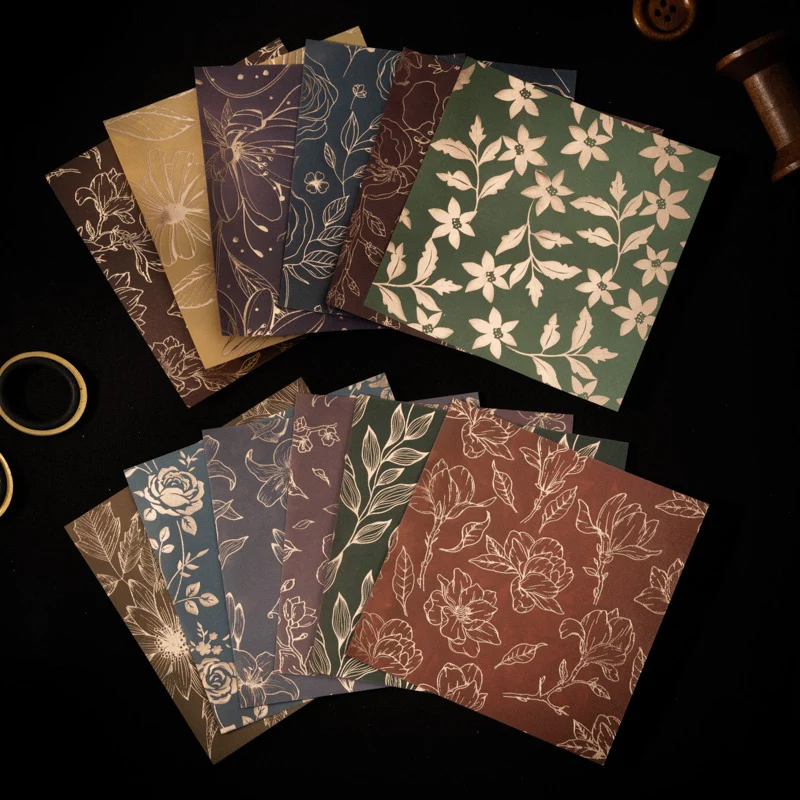 Golden-threaded Flower Shadow Scrapbook paper 8pcs - Image 3