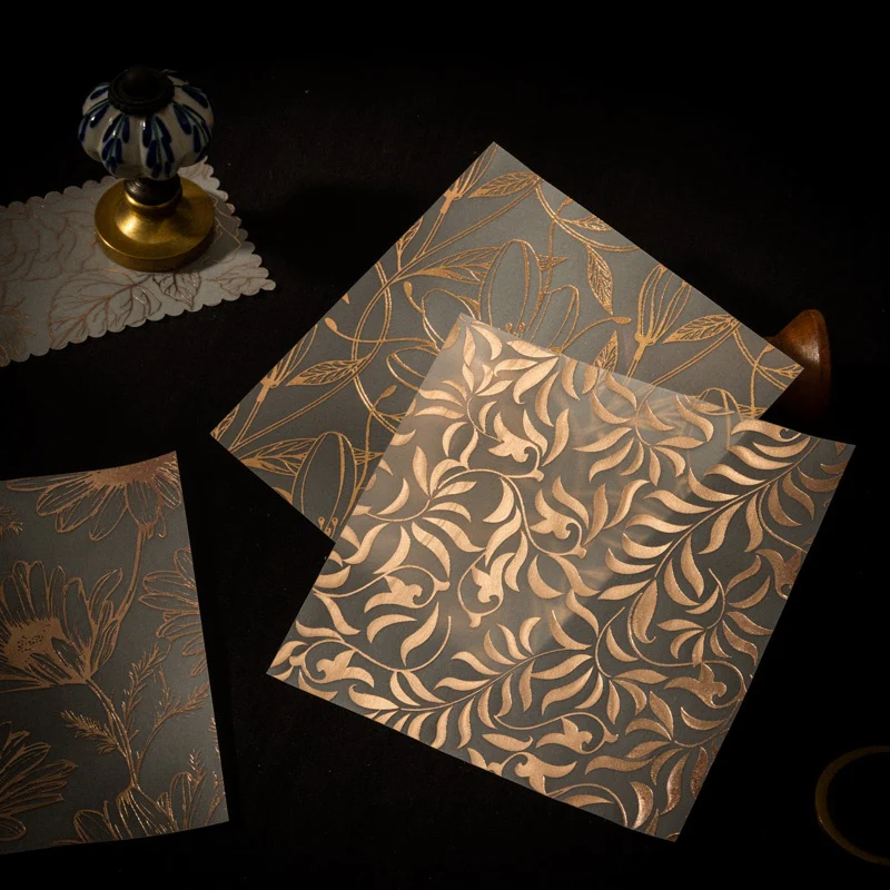 Golden-threaded Flower Shadow Scrapbook paper 8pcs - Image 8