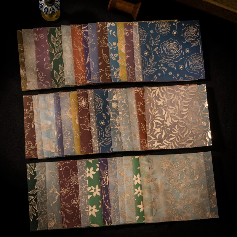 Golden-threaded Flower Shadow Scrapbook paper 8pcs - Image 9