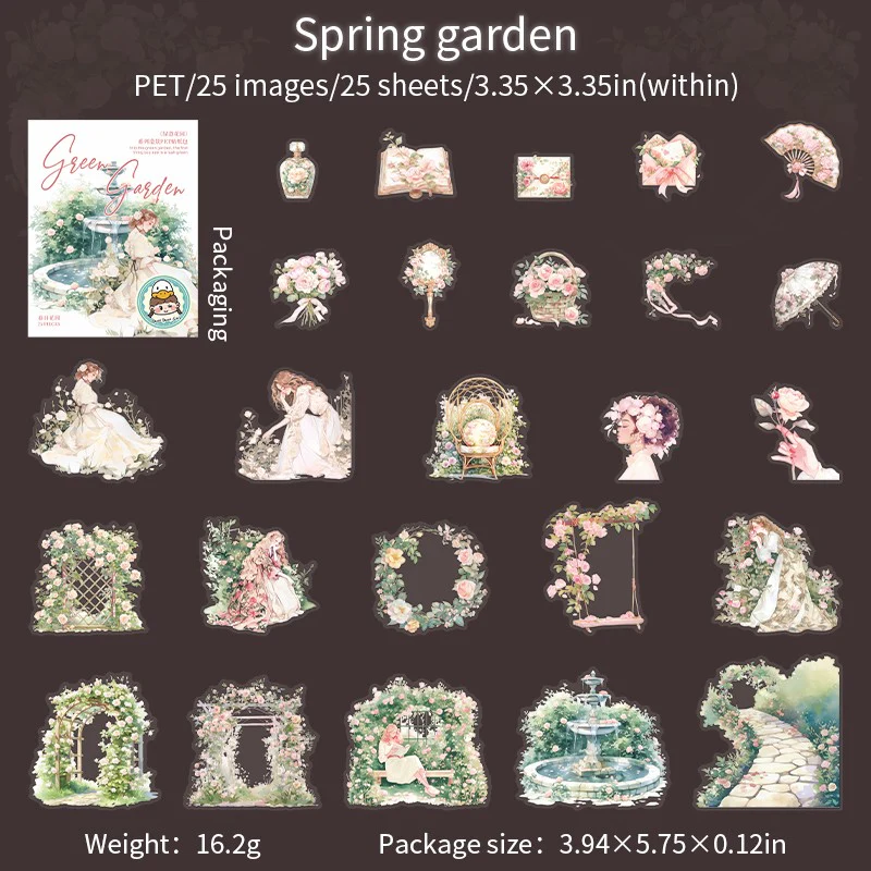 Green Garden Series Double White Ink PET Sticker Pack - Image 12