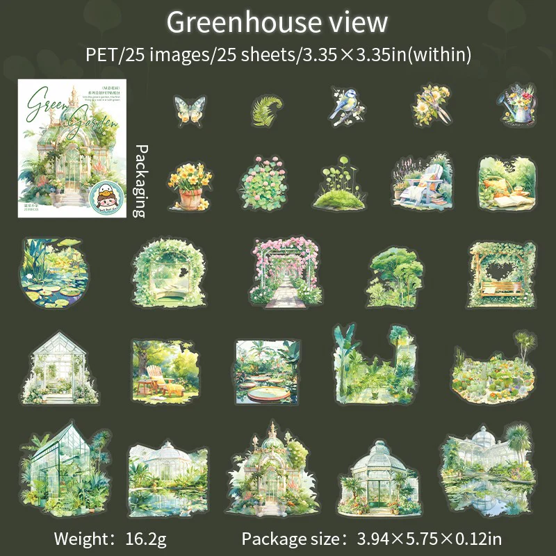 Green Garden Series Double White Ink PET Sticker Pack - Image 9