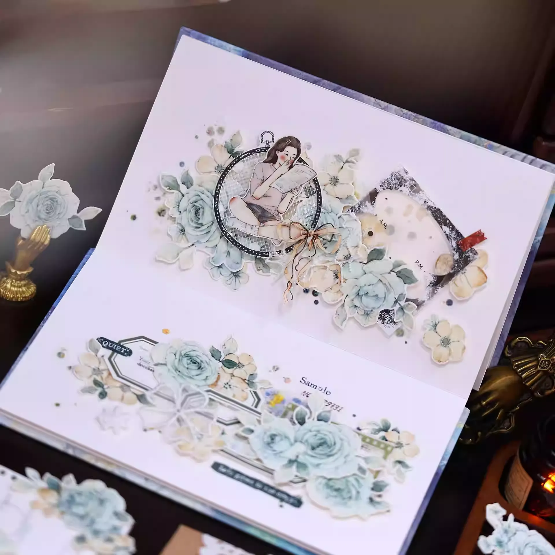 Mint Green Vintage Floral Washi PET Tape - Image 11