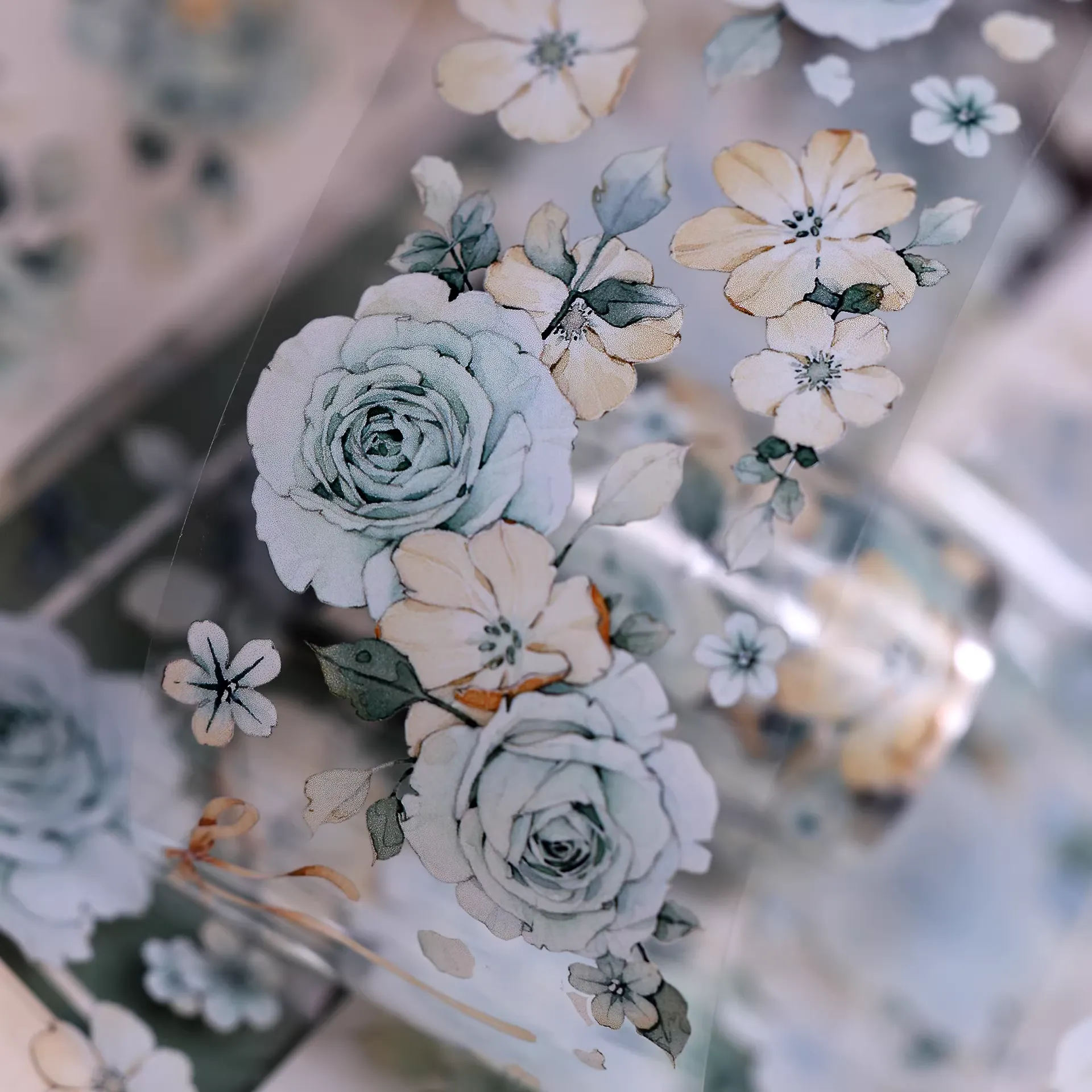 Mint Green Vintage Floral Washi PET Tape - Image 12