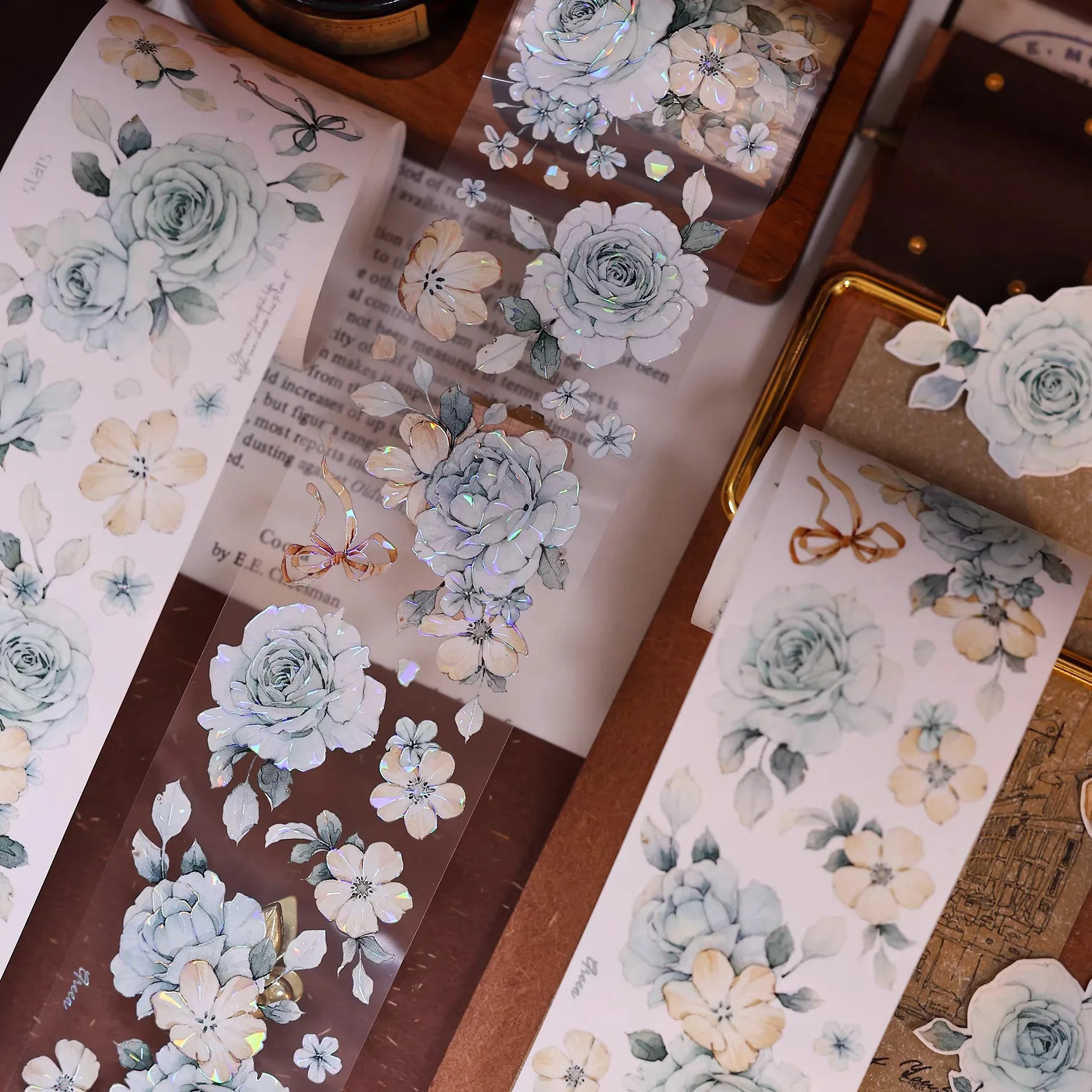 Mint Green Vintage Floral Washi PET Tape - Image 13
