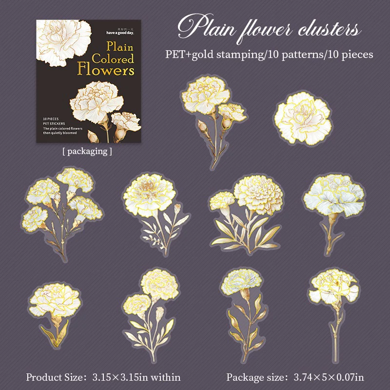 Plain Colored Flower Bloom Stickers 10pcs - Image 12