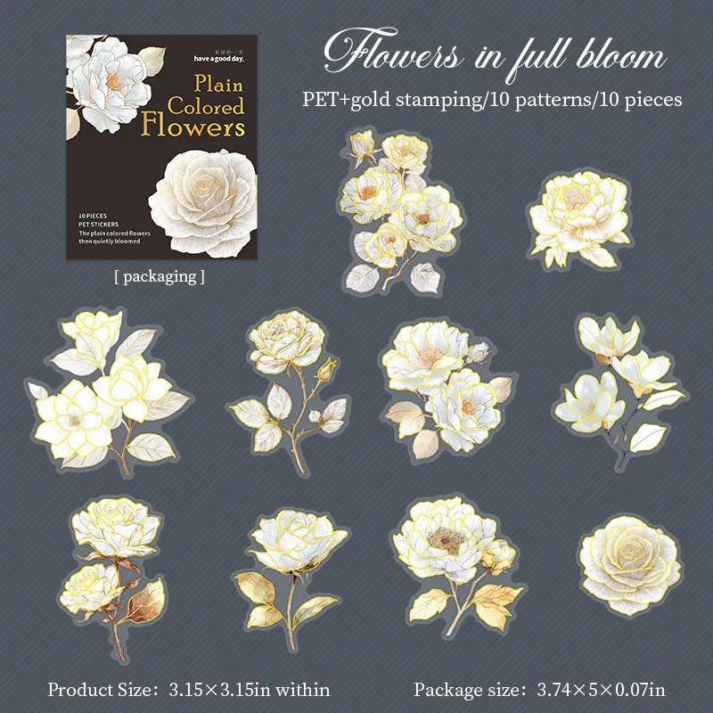 Plain Colored Flower Bloom Stickers 10pcs - Image 13