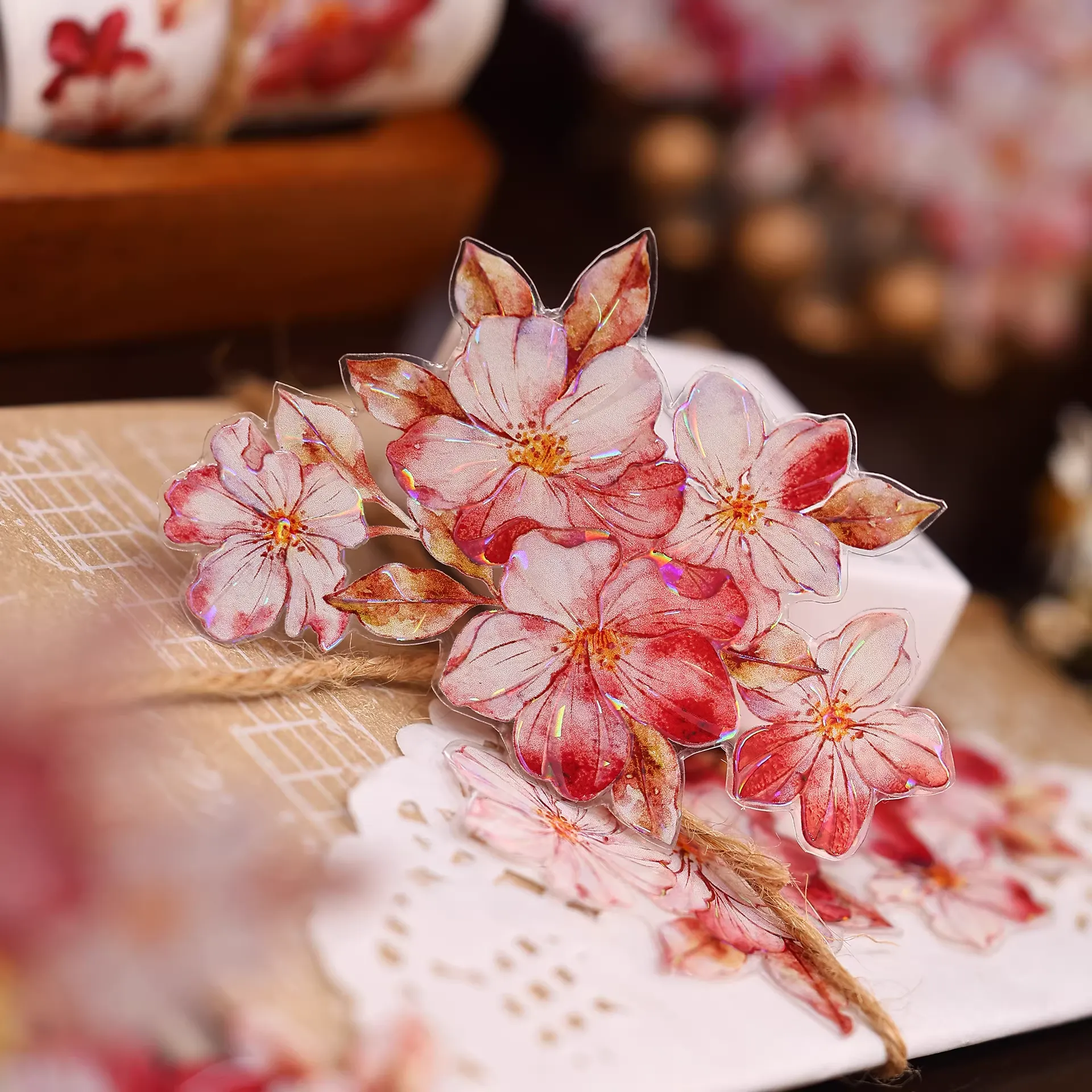 Retro Red Floral Washi PET Die Cut Tape - Image 10