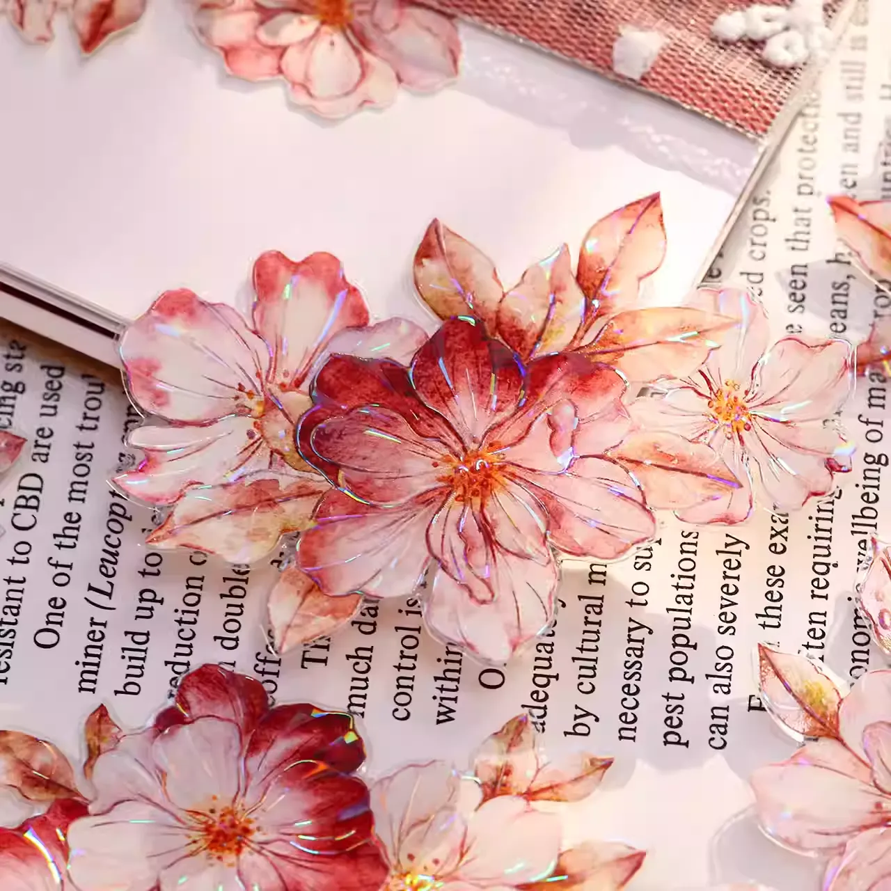 Retro Red Floral Washi PET Die Cut Tape - Image 3