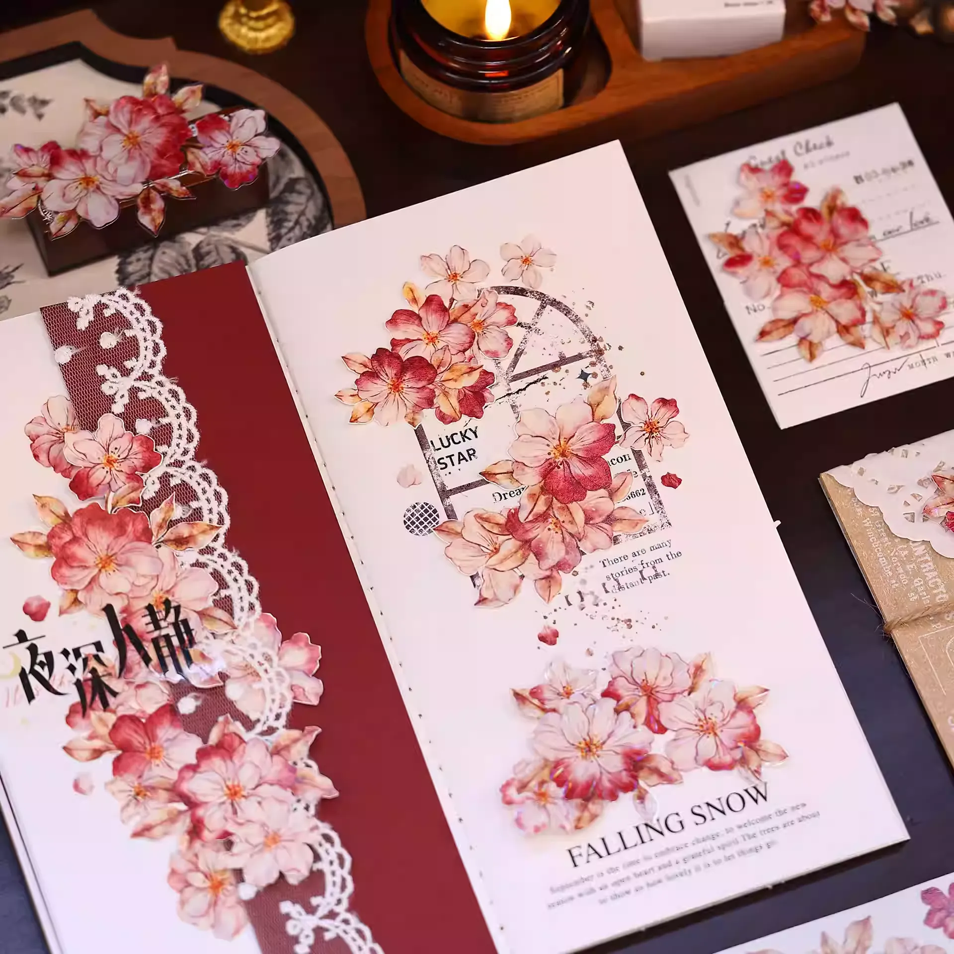 Retro Red Floral Washi PET Die Cut Tape - Image 4