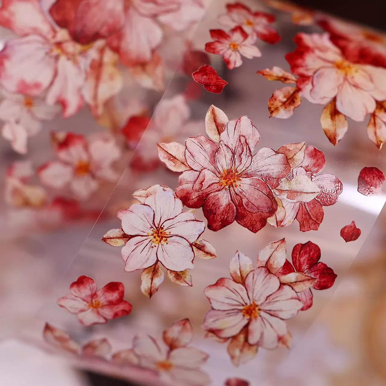 Retro Red Floral Washi PET Die Cut Tape - Image 5