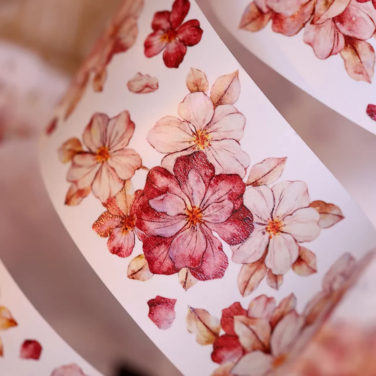 Retro Red Floral Washi PET Die Cut Tape - Image 6