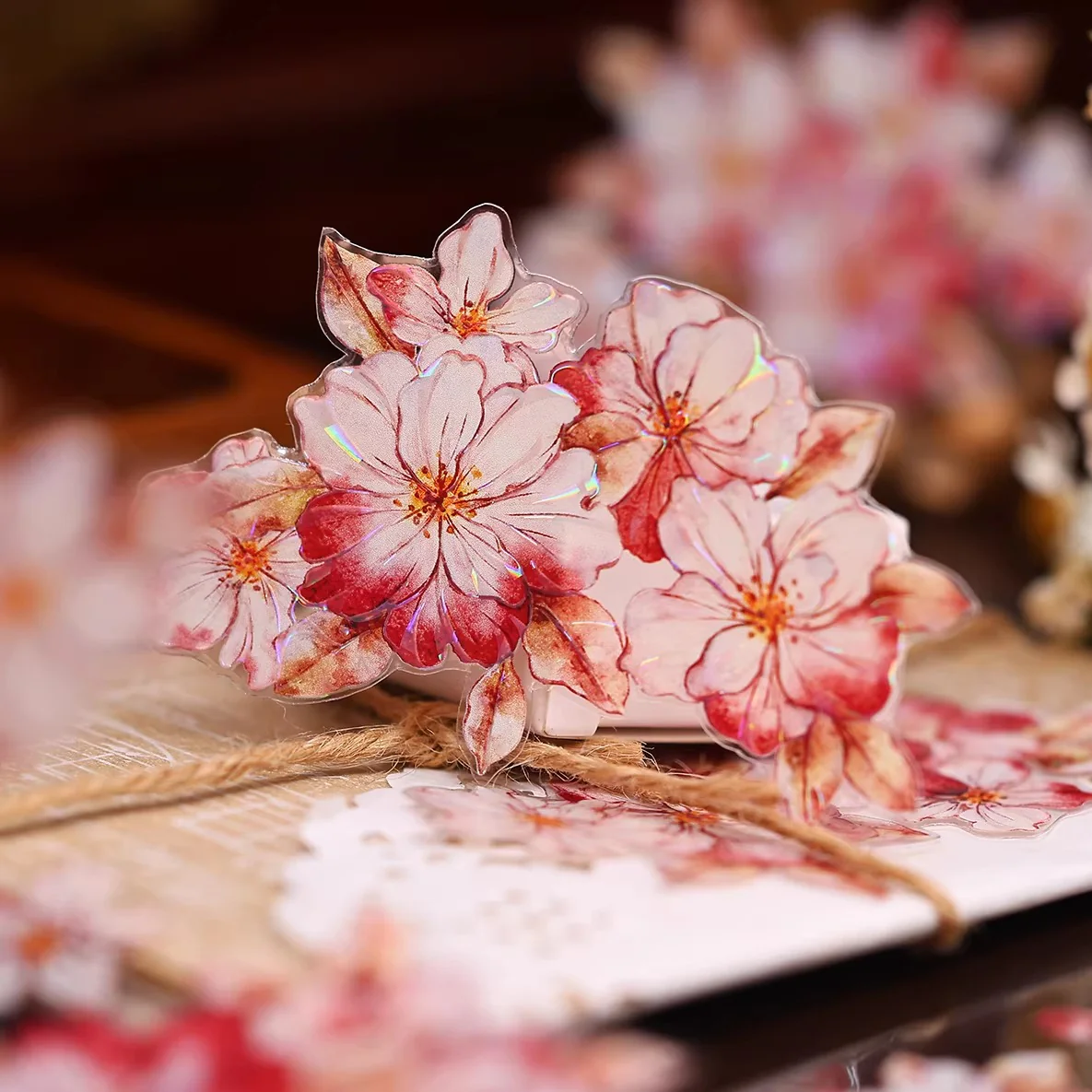 Retro Red Floral Washi PET Die Cut Tape - Image 7