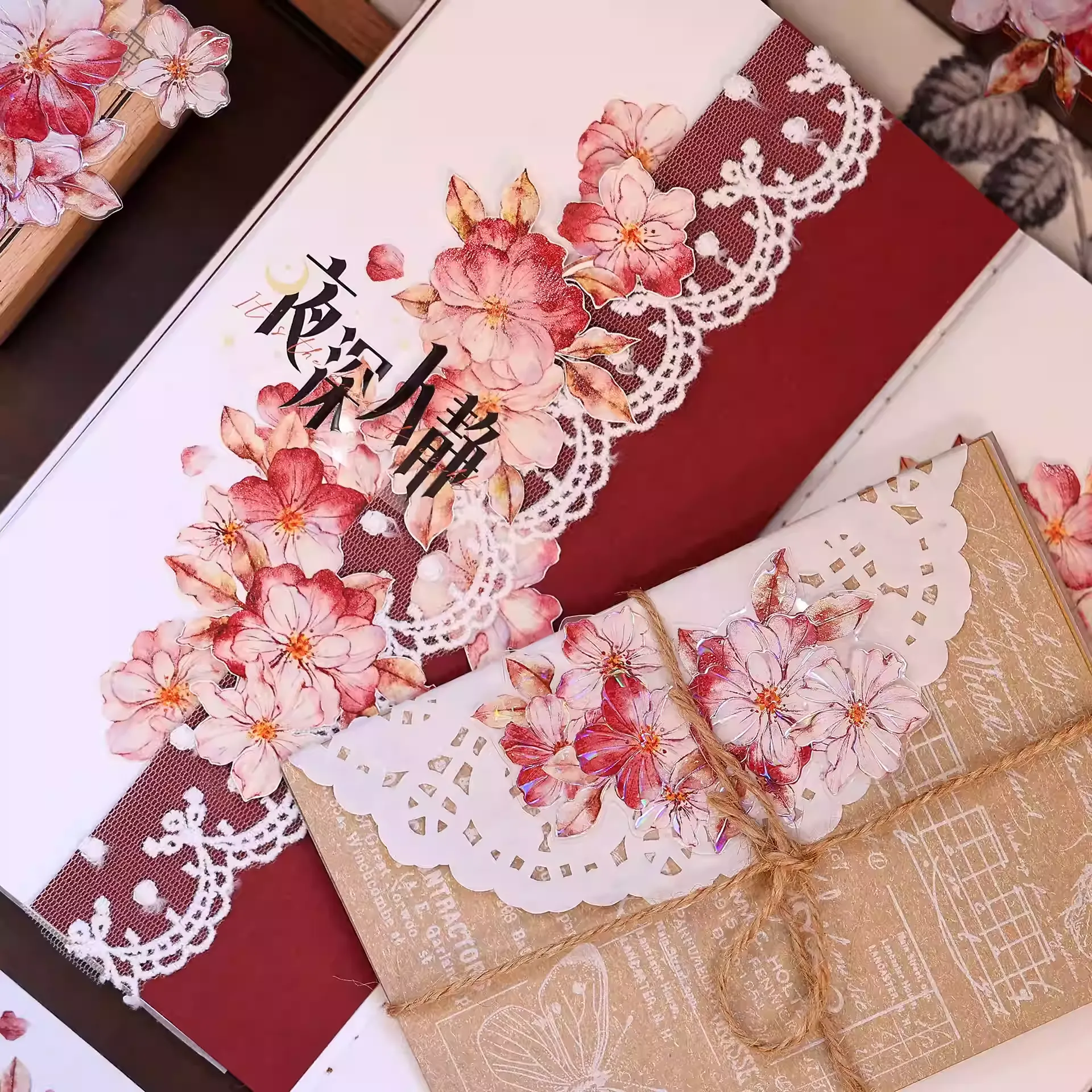 Retro Red Floral Washi PET Die Cut Tape - Image 8