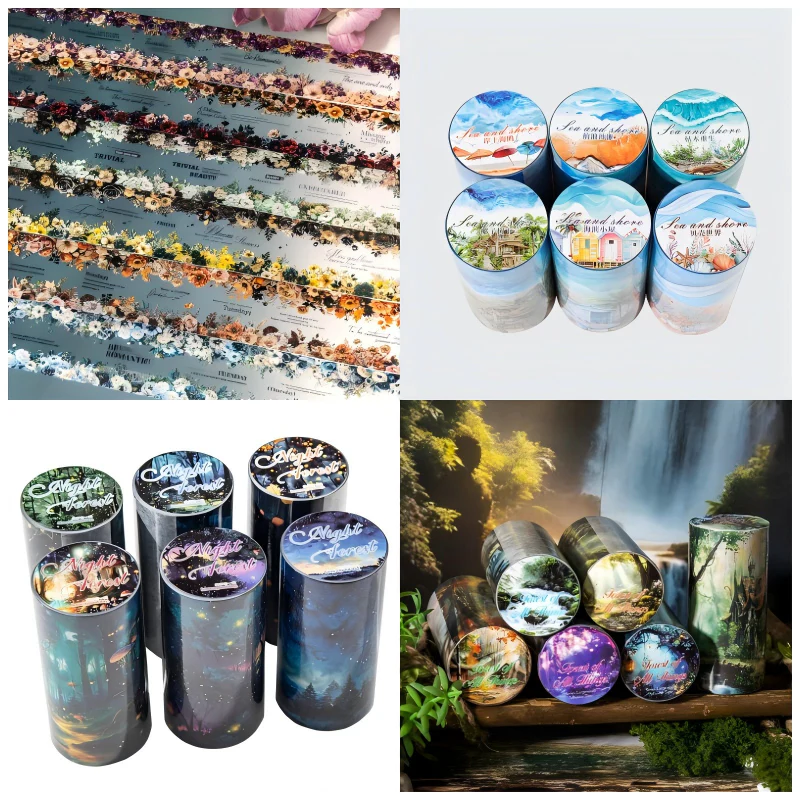 Dark Night Flowers Series Watercolor Landscape tape - Image 46
