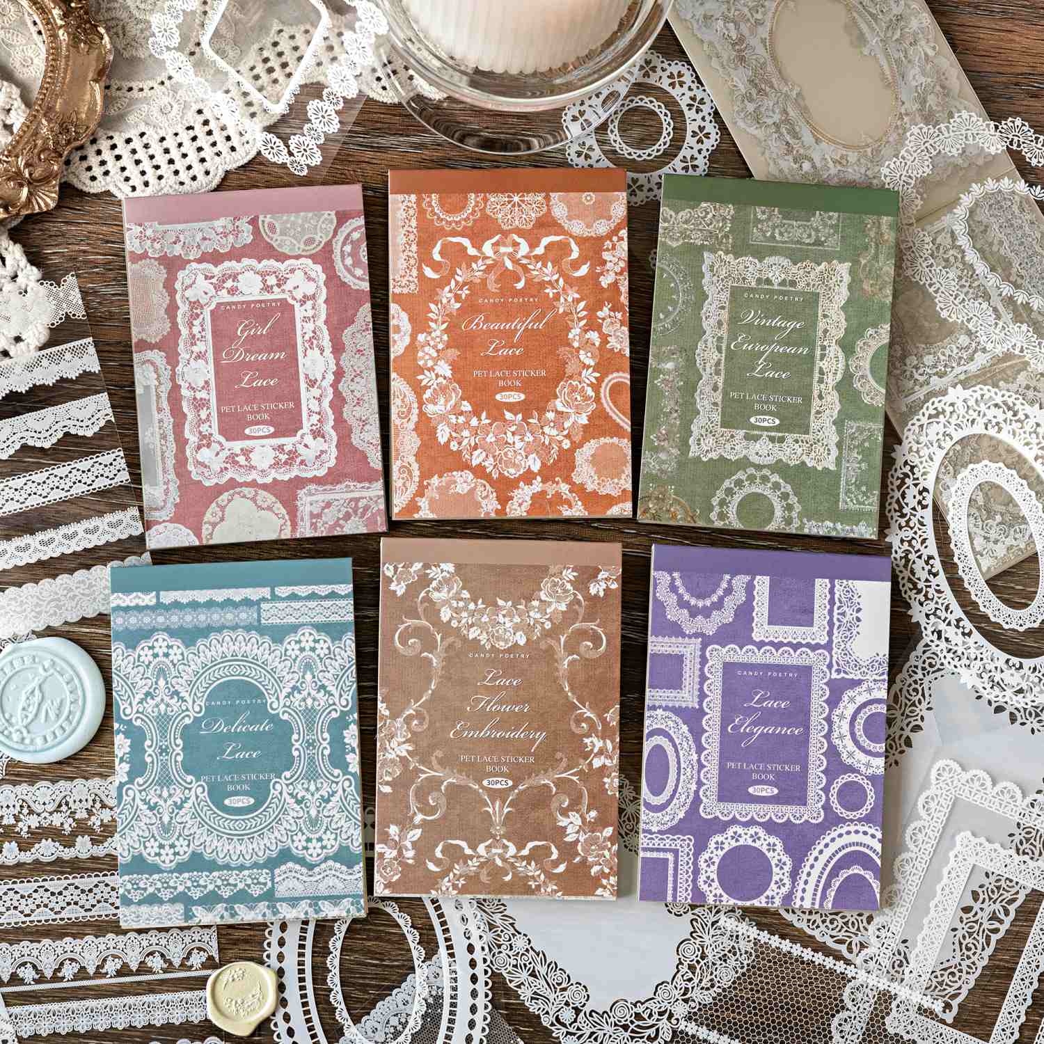 Vintage PET Lace Stickers Book 30PCS