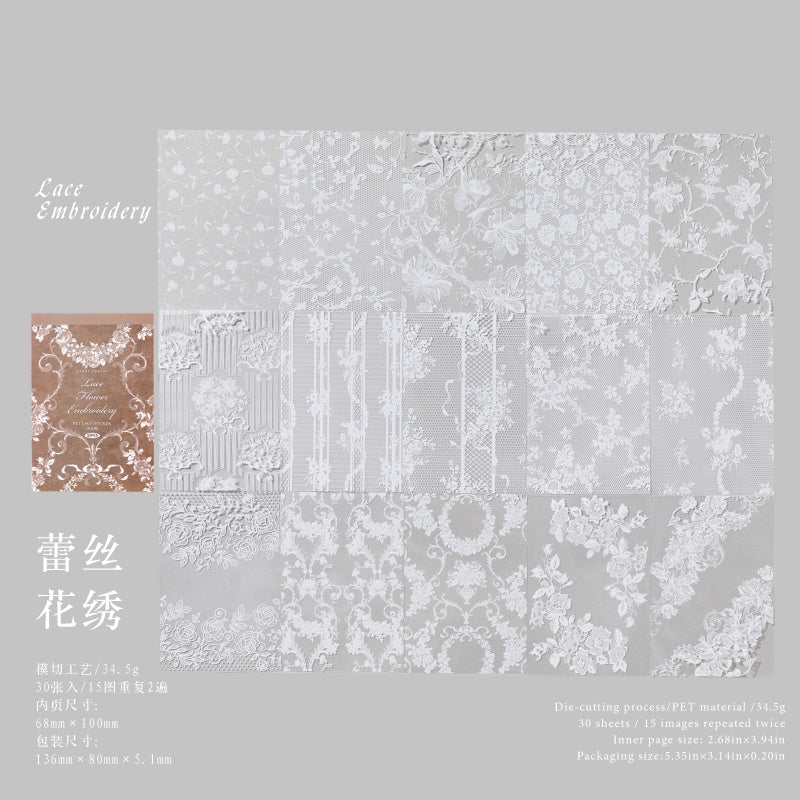 Vintage PET Lace Stickers Book 30PCS - Image 15