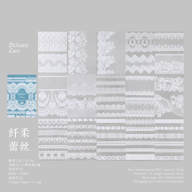 Vintage PET Lace Stickers Book 30PCS - Image 16