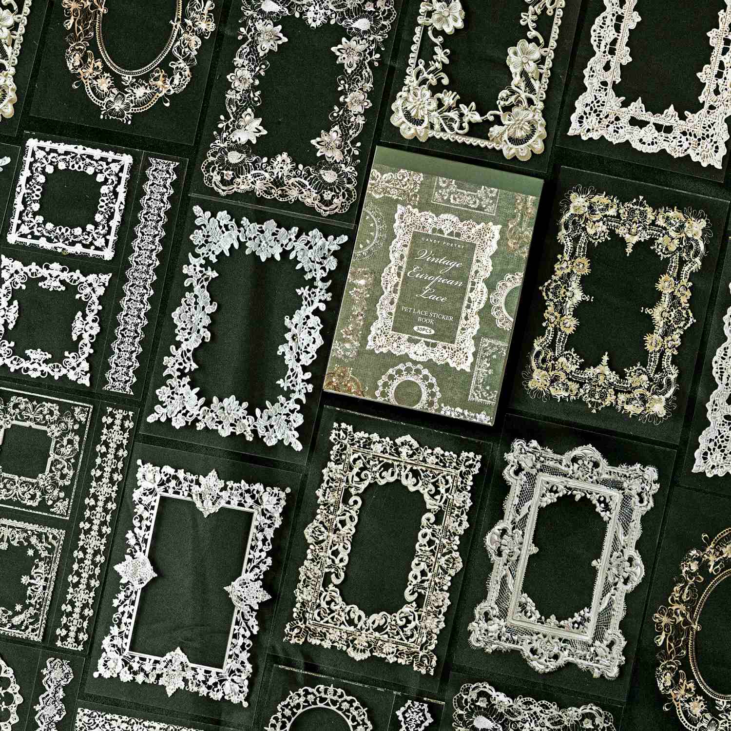 Vintage PET Lace Stickers Book 30PCS - Image 6