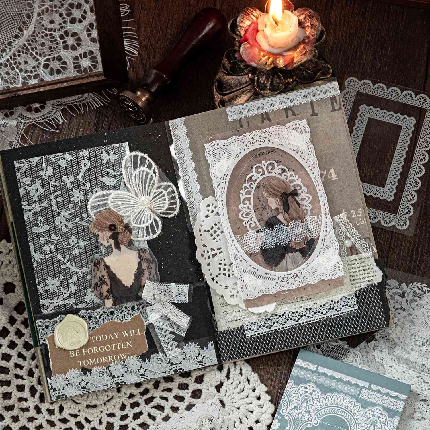 Vintage PET Lace Stickers Book 30PCS - Image 7