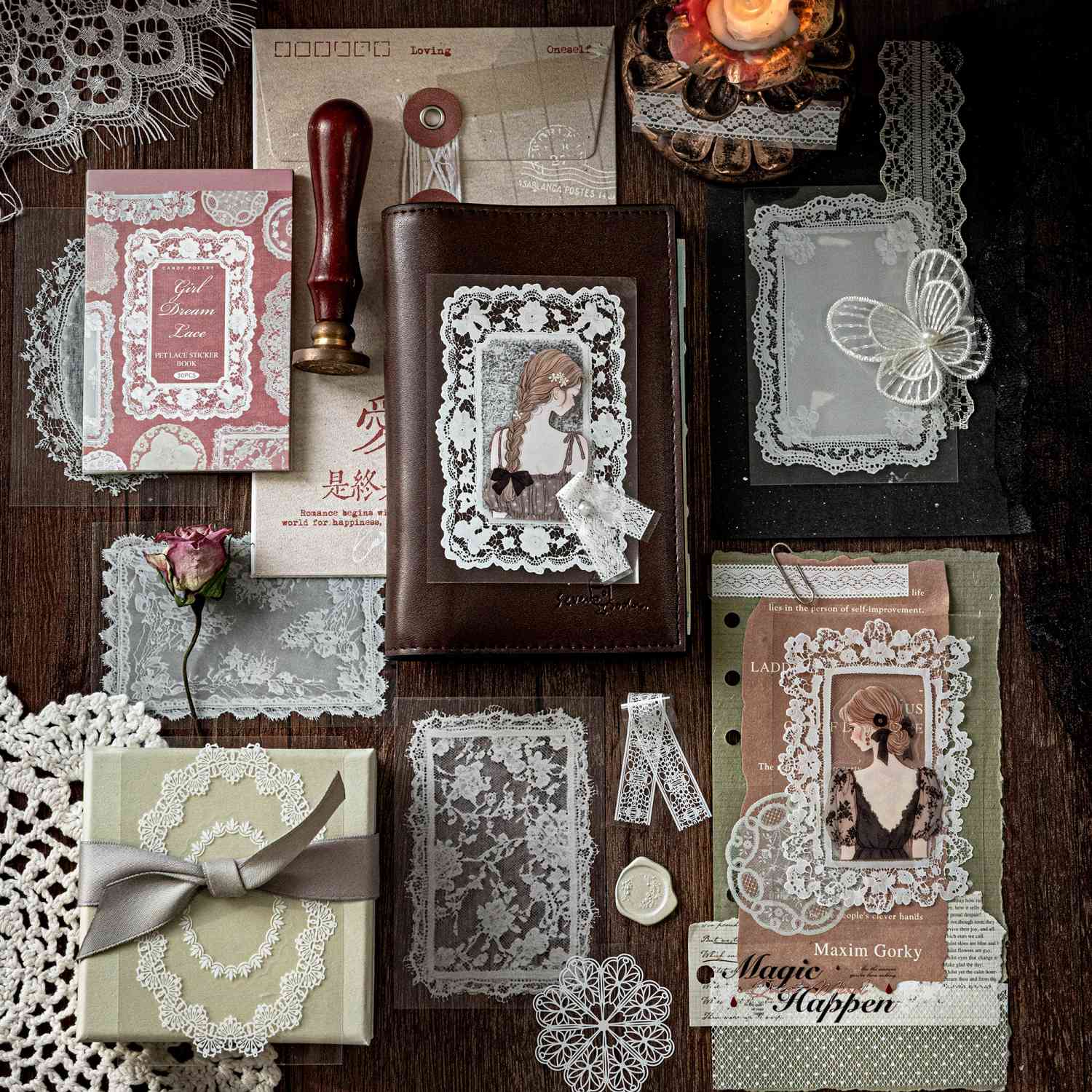 Vintage PET Lace Stickers Book 30PCS - Image 8