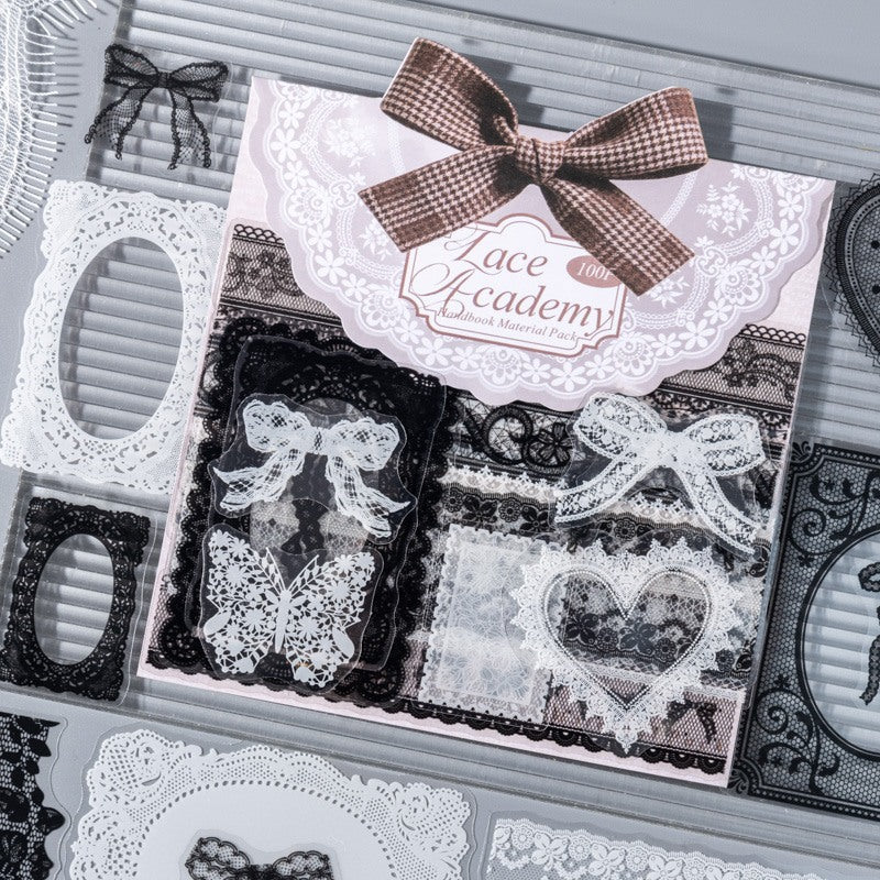 Vintage PET Lace Stickers Pack 100PCS